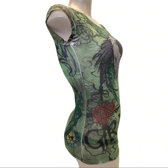 Grail Size XS Green Bedazzled Sublimation Tee. Made in USA New - Picture 2 of 6